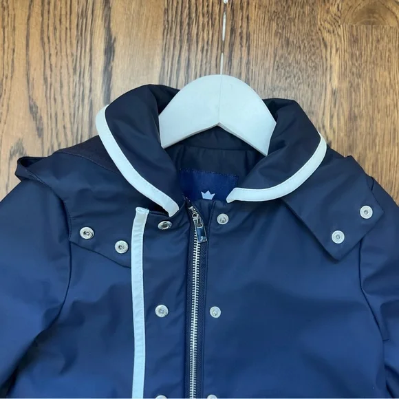 Jacadi Navy Blue Hooded Raincoat with White Trim - Picture 3 of 7